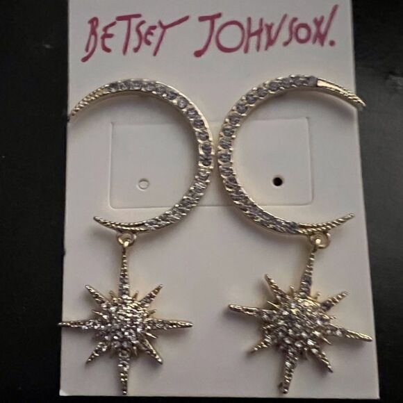🌙 Betsey Johnson crystal embellished celestial earrings 🌙 - Picture 1 of 4